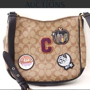 COACH ELLIE FILE Sig CC with Patches Messenger Crossbody Bag In KHAKI MULTI